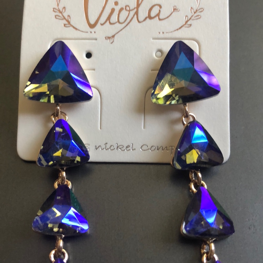 Blue Triangle Droplet Earrings